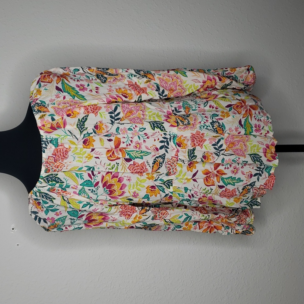 Old Navy Womens Babydoll Tropical Print Blouse Top Size L Travel Bohemian Vacay - Picture 7 of 16